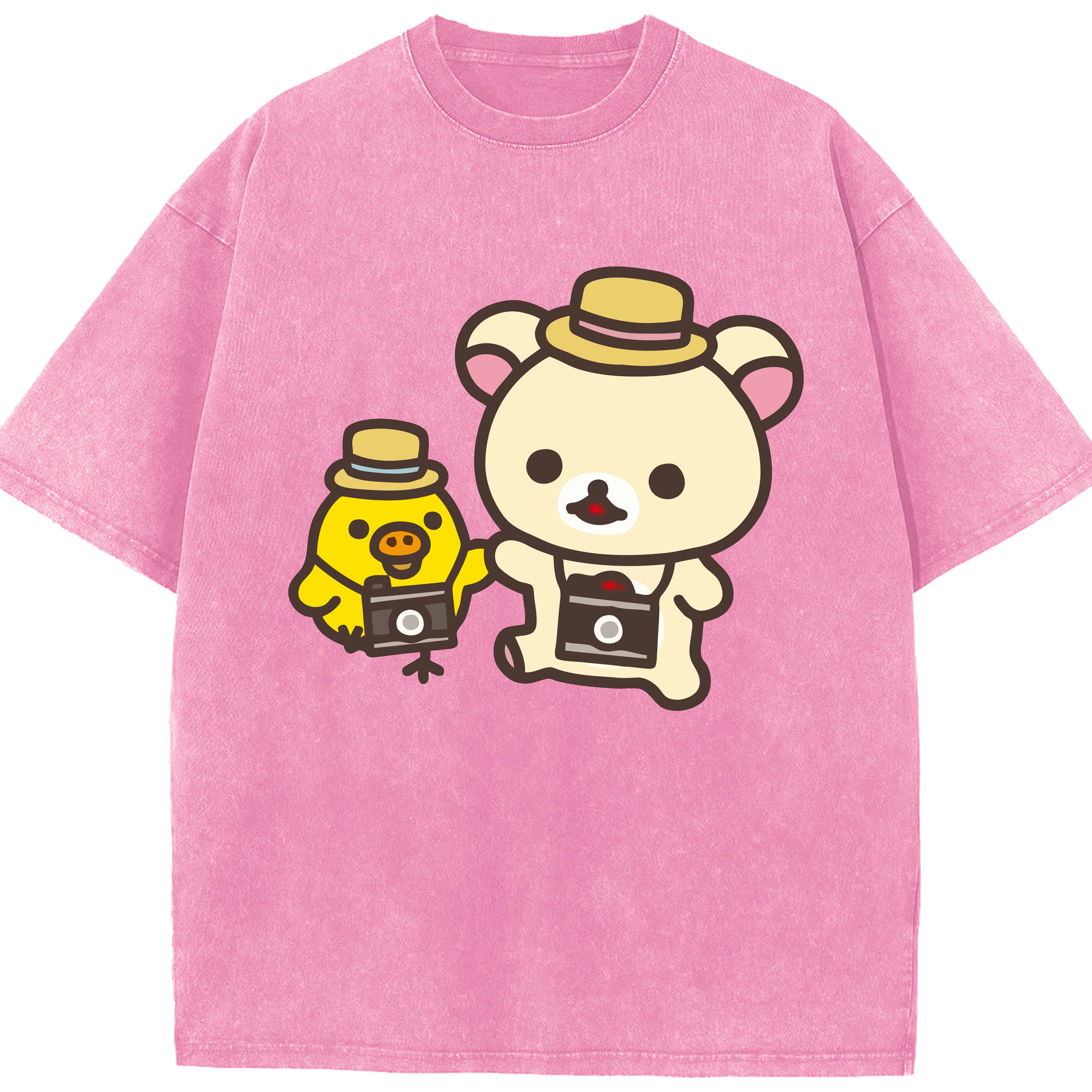 （画像用） リラックマ リラックマ キイロイトリ Rilakkuma Korilakkuma Kiiroitori 綿100% ヴィンテージ風 半袖Tシャツ（フロントプリント）